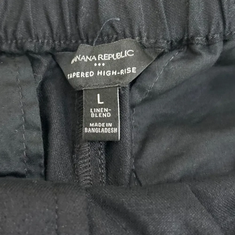 Banana Republic Linen Blend Pants Womens L Black High Rise Tapered Career